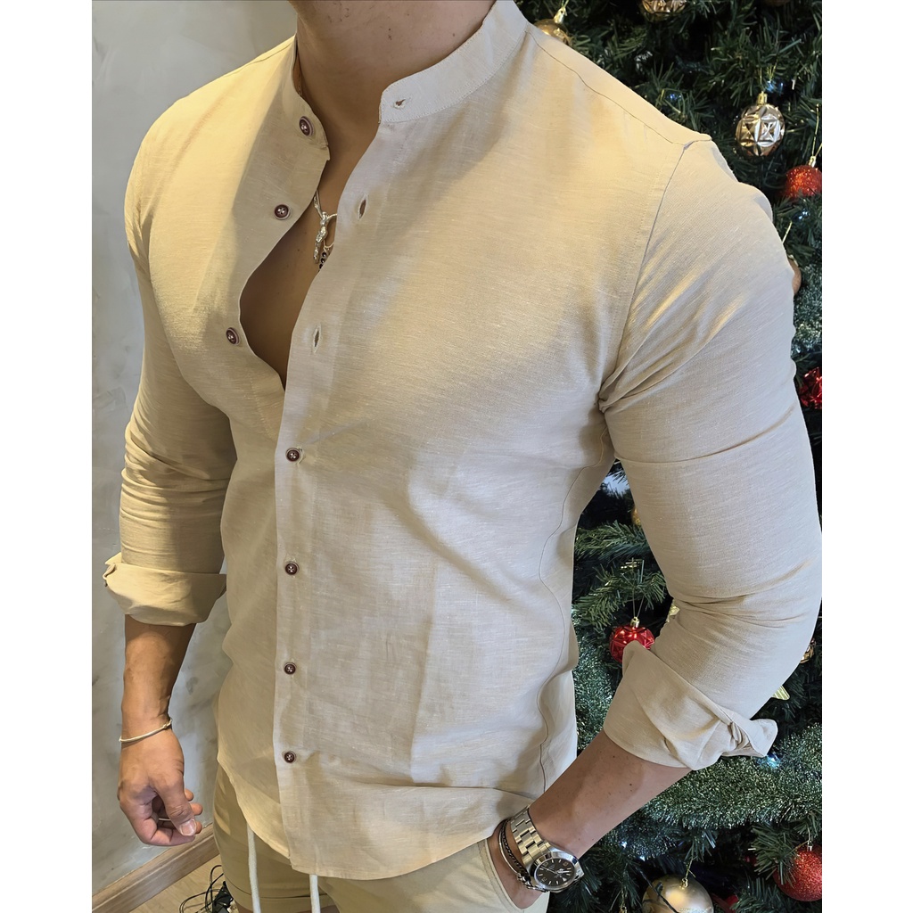 Camisa Masculina Gola Padre Social Casual Linho Al - Moda Masculina | MuralLife