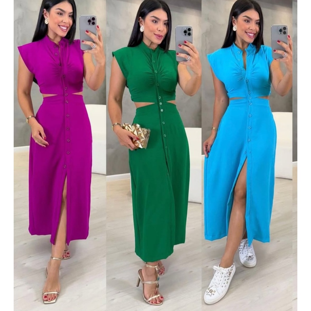 vestido  midi tipo longo feminino casual elegante  - Moda Feminina | MuralLife