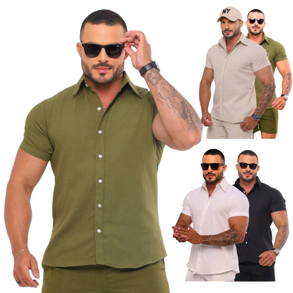 Camisa Social Masculino Linho Premium Manga Curta  - Moda Masculina | MuralLife