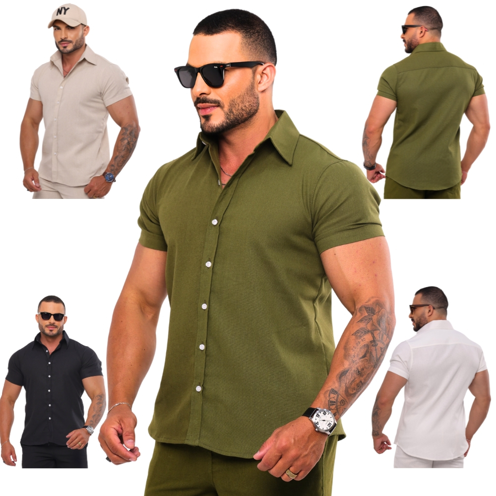 Camisa Masculino Linho Manga Curta Social Casual S - Moda Masculina | MuralLife