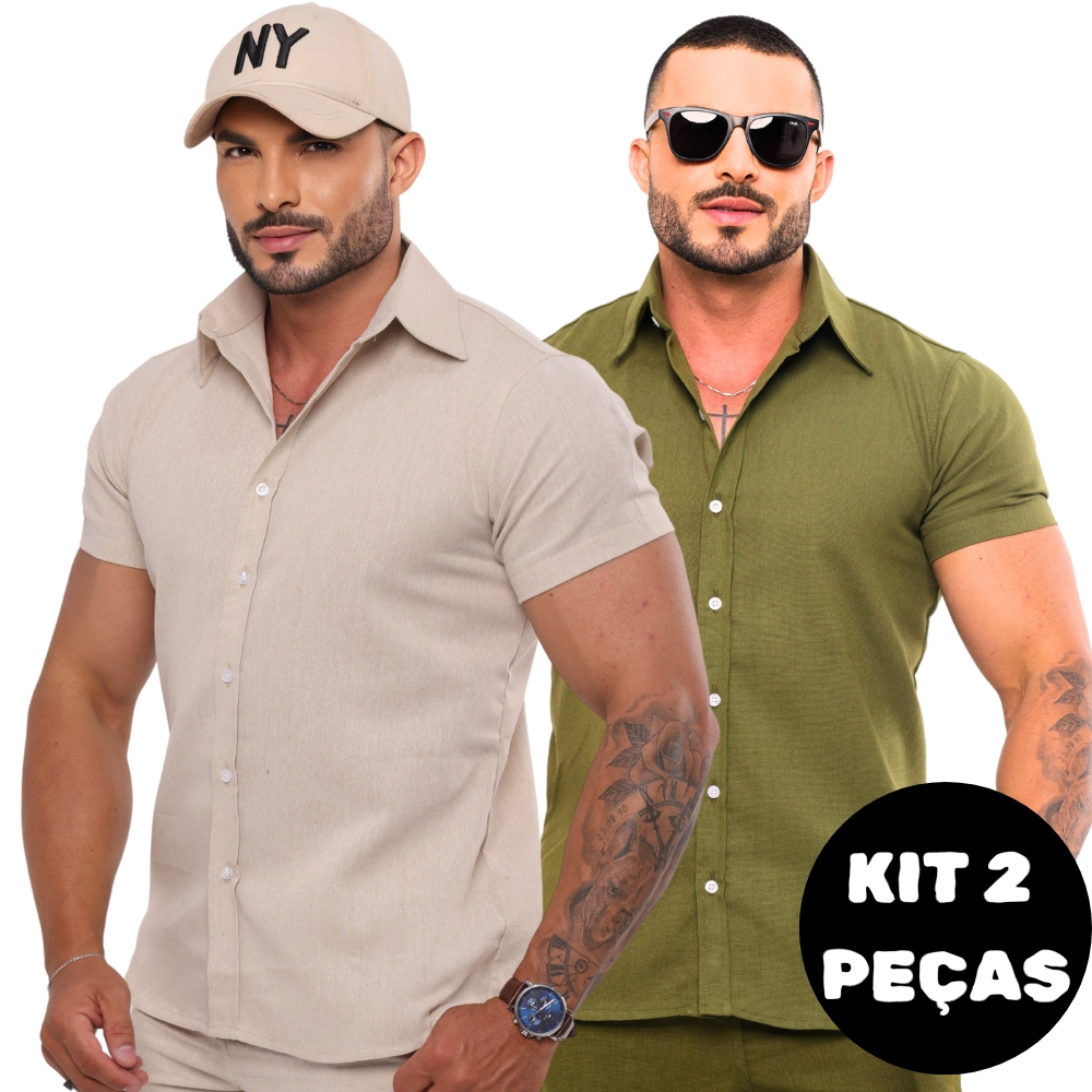 Kit Com 2 Camisa Social Masculino Linho Premium Ma - Moda Masculina | MuralLife