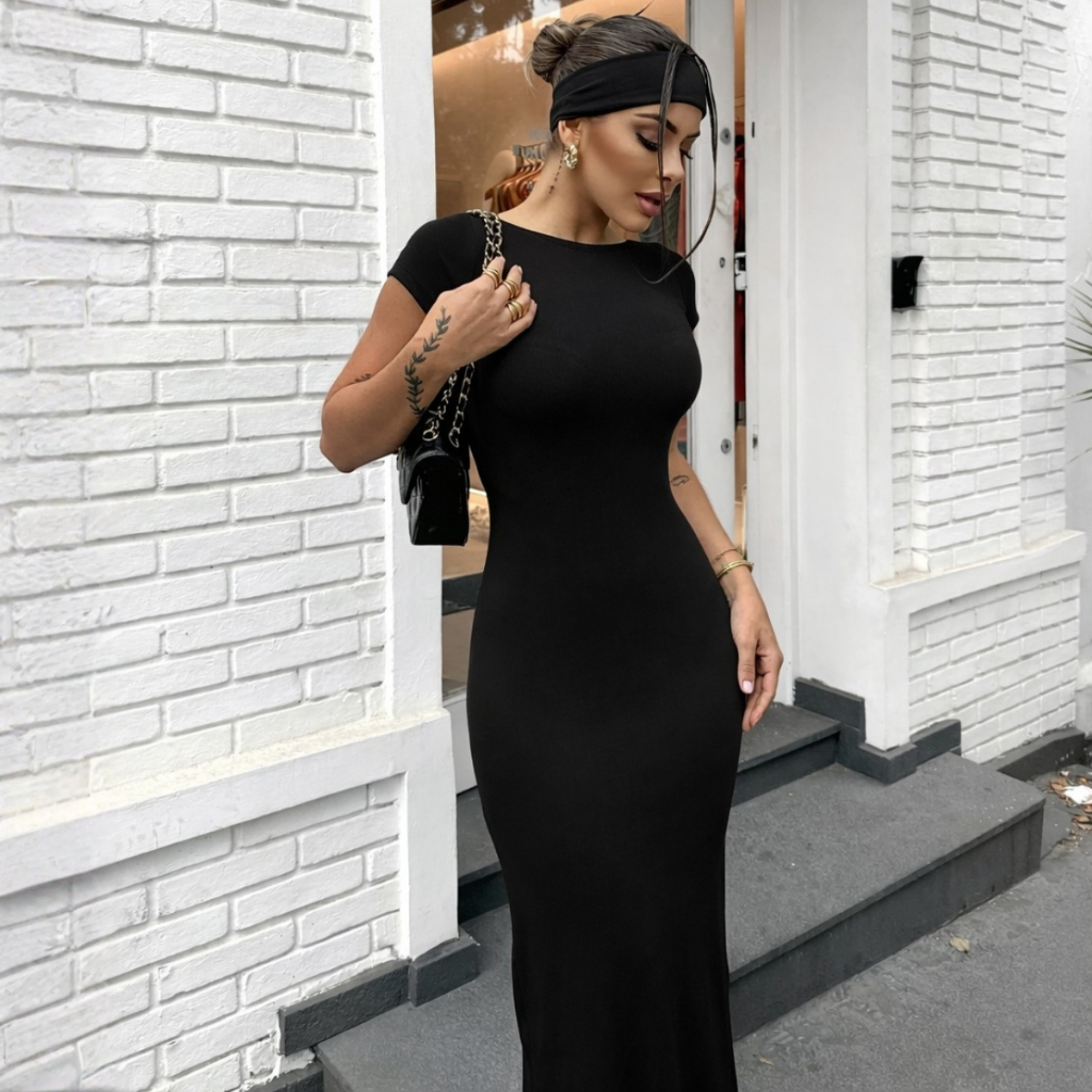 Vestido Feminino Longo Costas Nuas Tubinho Suplex  - Moda Feminina | MuralLife