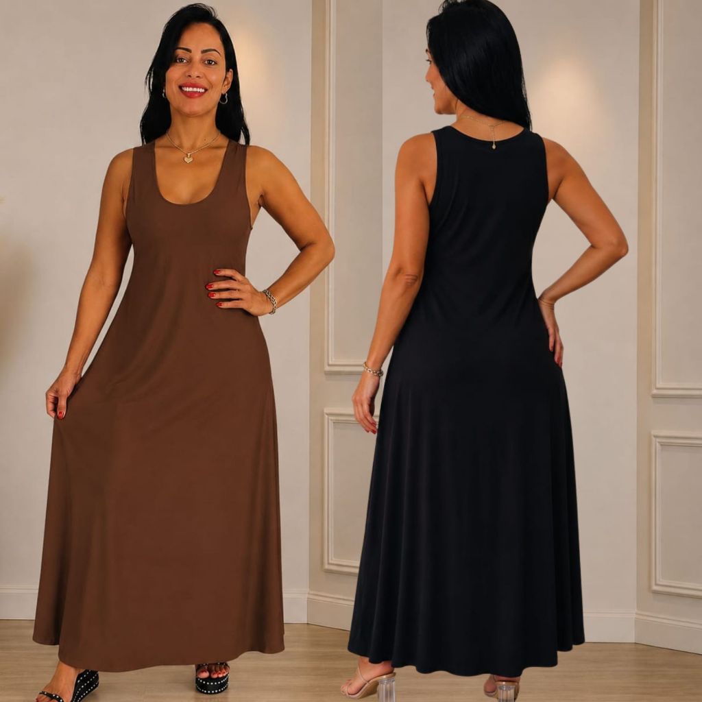 Vestido Feminino Longo Liso Colorido} Exclusivo Ca - Moda Feminina | MuralLife