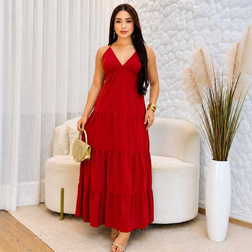 Vestido Longo Feminino Alcinha com Amarração nas C - Moda Feminina | MuralLife