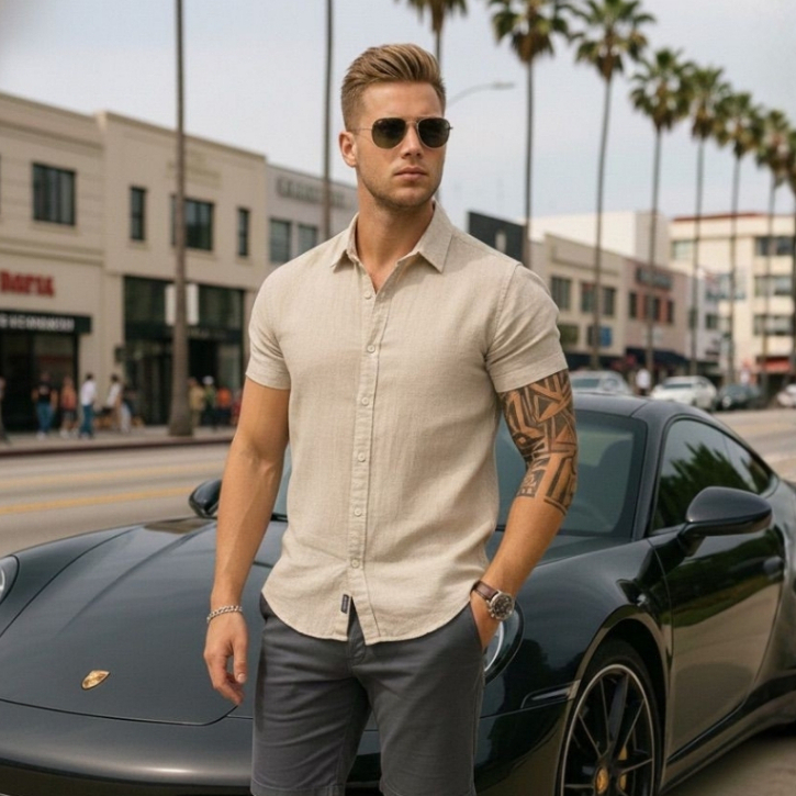 Camisa Linho Masculina Social Gola Italiana Casual - Moda Masculina | MuralLife