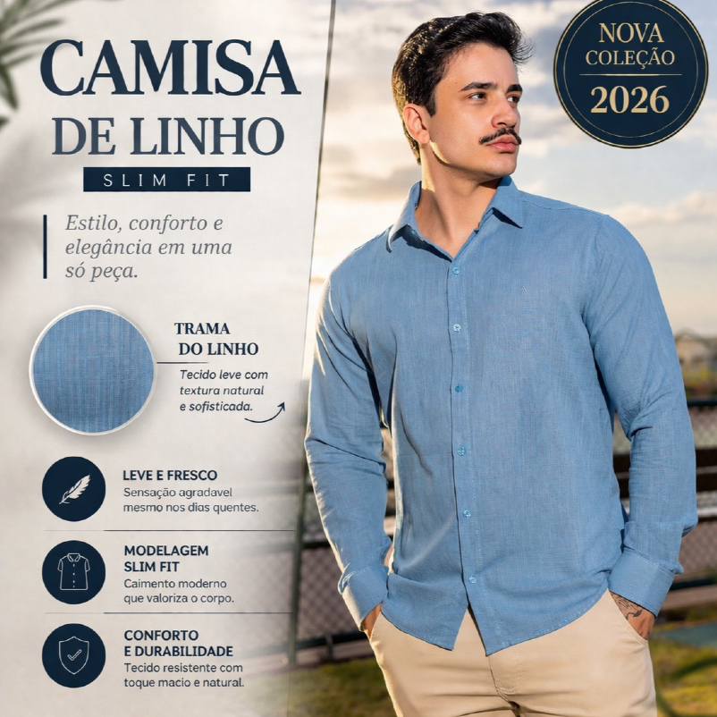 Camisa Social Masculina Manga Longa Linho Cas - Moda Masculina | MuralLife