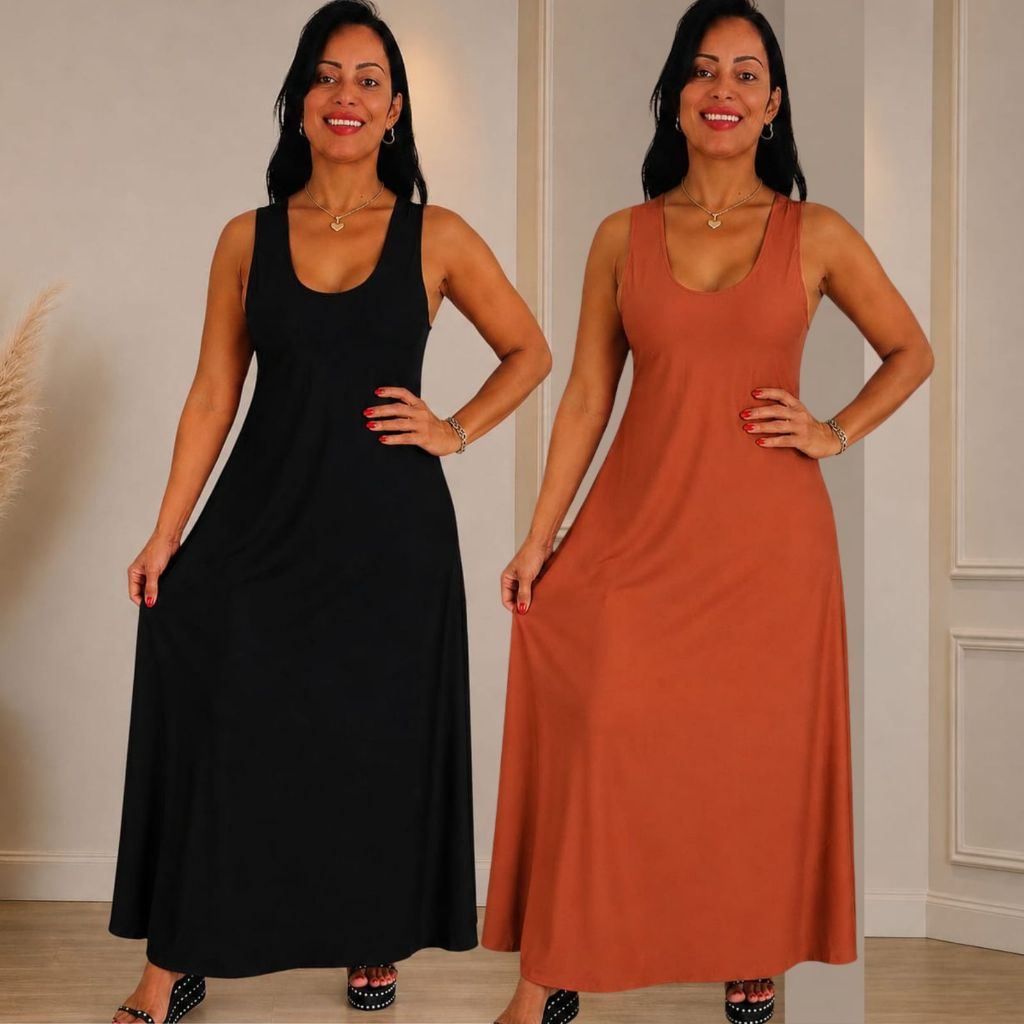 kIT 2 Vestido Feminino Longo Liso Colorido } Casua - Moda Feminina | MuralLife