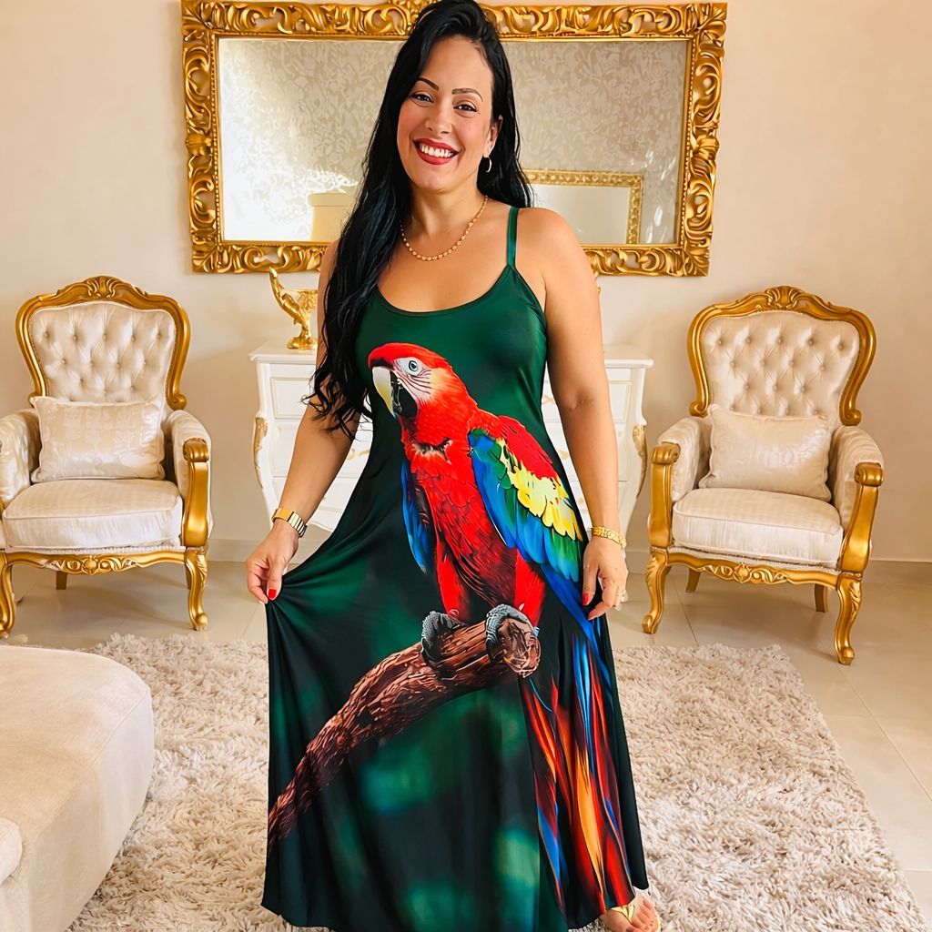 Vestido Feminino Longo Alça Estampado Exclusivo }  - Moda Feminina | MuralLife